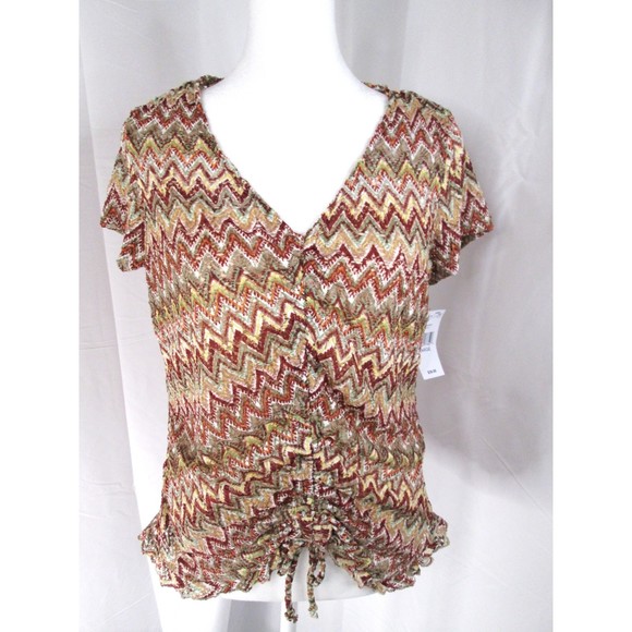 BCX Rusty Brown Tan Chevron Top with Bottom Tie Detail Lined L NWT (B7) - Picture 12 of 12